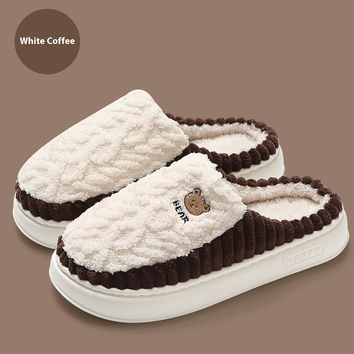 Cute Bear Plush Slippers Winter Warm Fleece Shoes Indoor Bedroom Floor Home Slippers For Women Men Couple